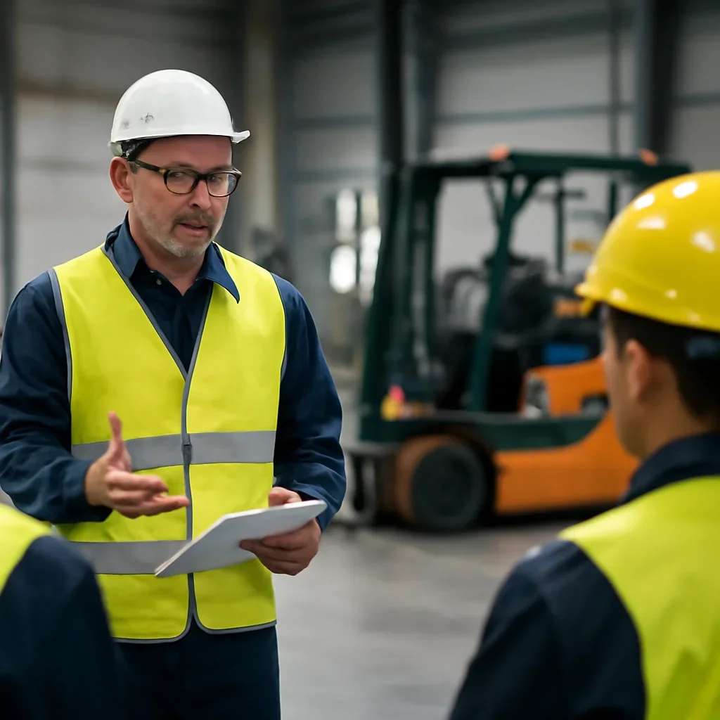 How to Build an Internal Forklift Train-the-Trainer Program manager applying forklift training guidance at the worksite
