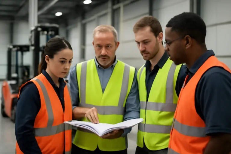 How to Build an Internal Forklift Train-the-Trainer Program article hero showing supervisors reviewing forklift training guidance