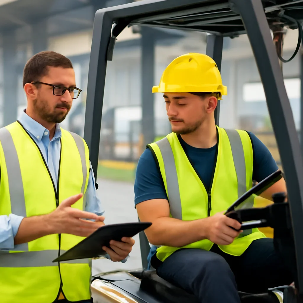 Choosing Forklift Training for Manufacturing Plants manager applying forklift training guidance at the worksite