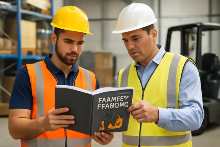 Common Forklift Training Mistakes Found During Audits article hero showing supervisors reviewing forklift training guidance