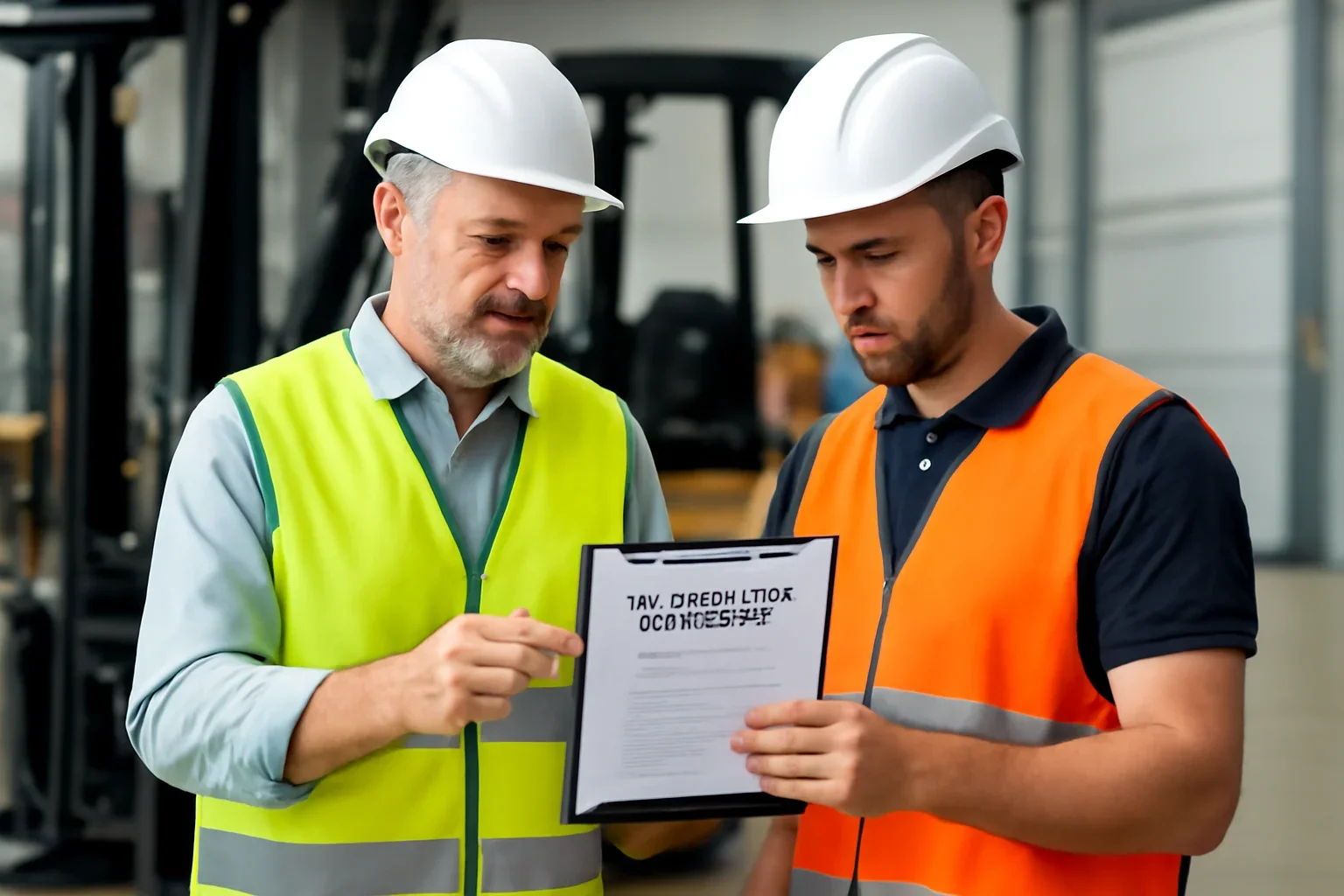 A Forklift Safety Checklist Before Every Shift article hero showing supervisors reviewing forklift training guidance