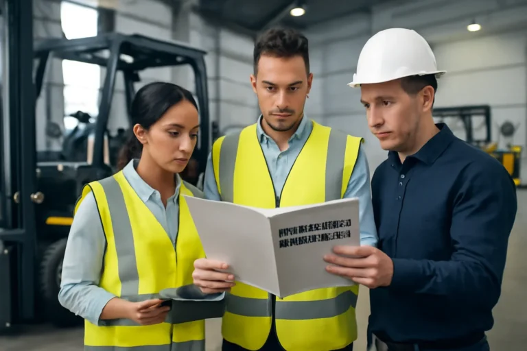 Forklift Training in Spanish: What Employers Must Provide article hero showing supervisors reviewing forklift training guidance