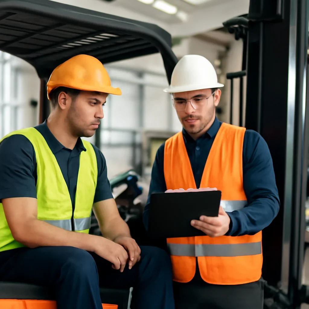 How Often Do Forklift Operators Need Refresher Training? manager applying forklift training guidance at the worksite