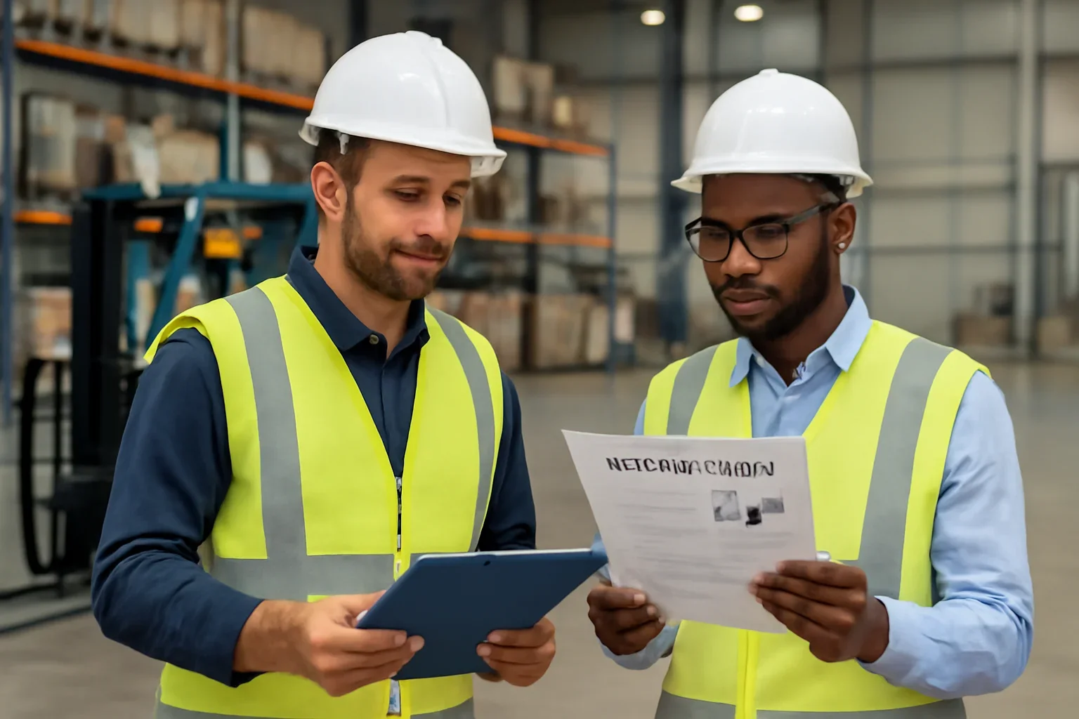 How to Evaluate Forklift Operators at Your Facility article hero showing supervisors reviewing forklift training guidance