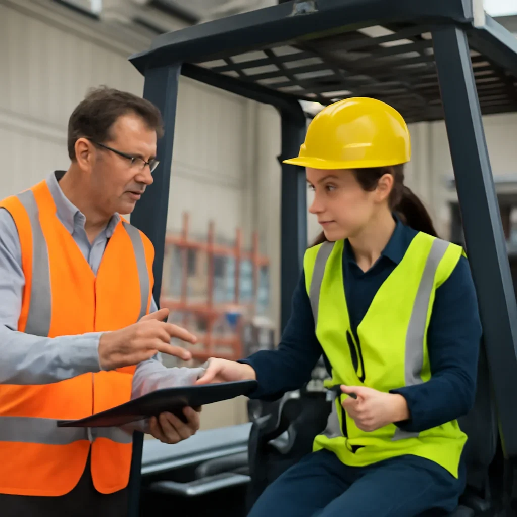 How to Manage Forklift Training Records Across Multiple Locations manager applying forklift training guidance at the worksite