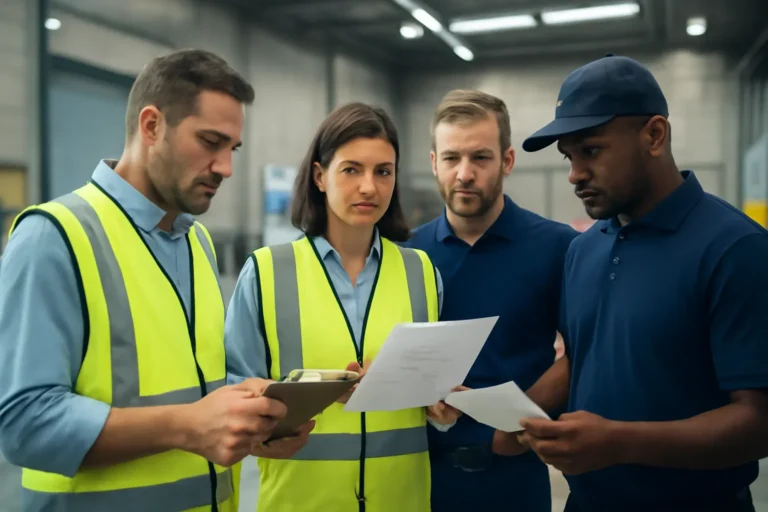 SCORM Forklift Training for LMS Teams article hero showing supervisors reviewing forklift training guidance