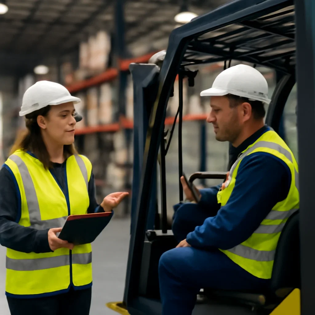 Site-Specific vs General Forklift Training manager applying forklift training guidance at the worksite