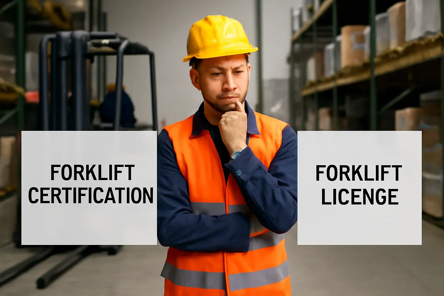 Forklift Certification vs Forklift License decision-making image for forklift training options