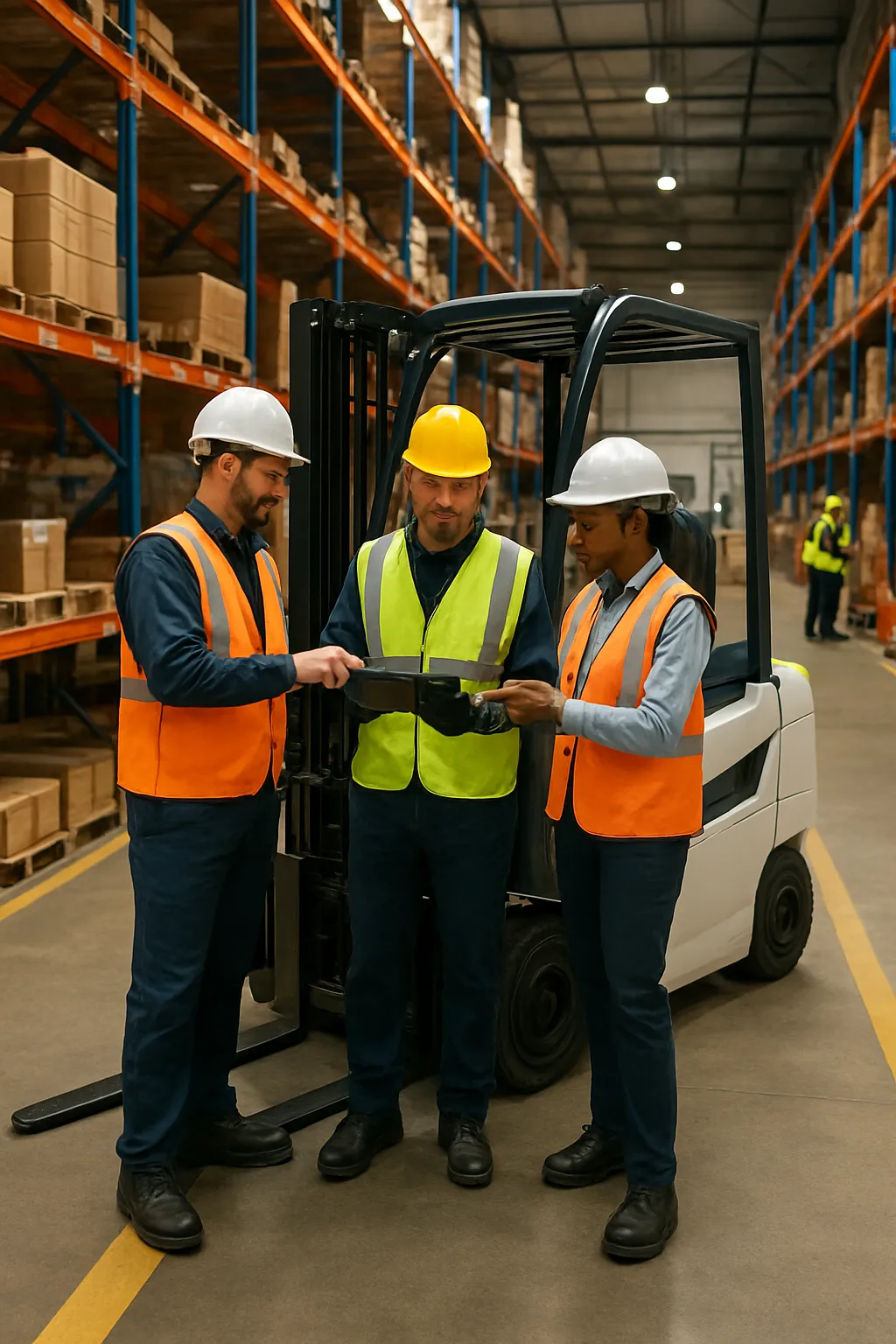 Warehouse safety team using digital forklift inspections to support safer and more efficient operations