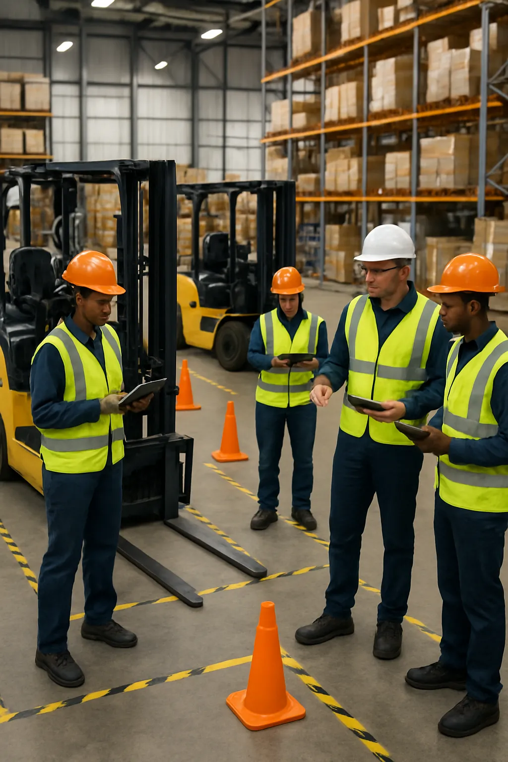 Forklift operators using digital inspection tools as part of a modern warehouse safety program
