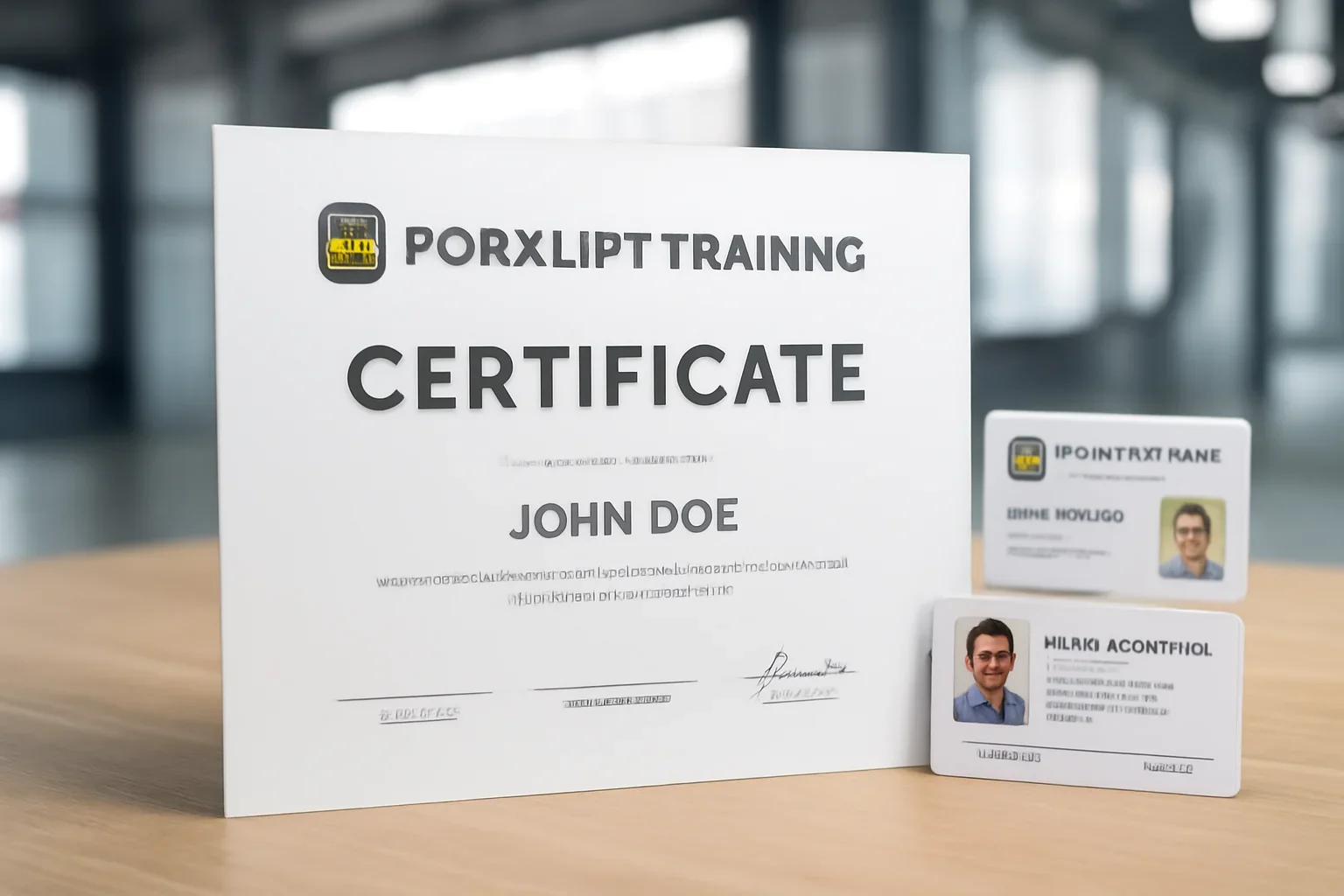 Certificate & Wallet Cards feature view with forklift training software and employer oversight