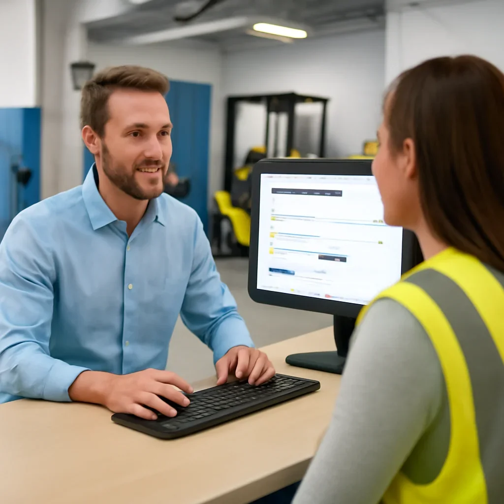 Course Assignments software demo conversation for a forklift training program