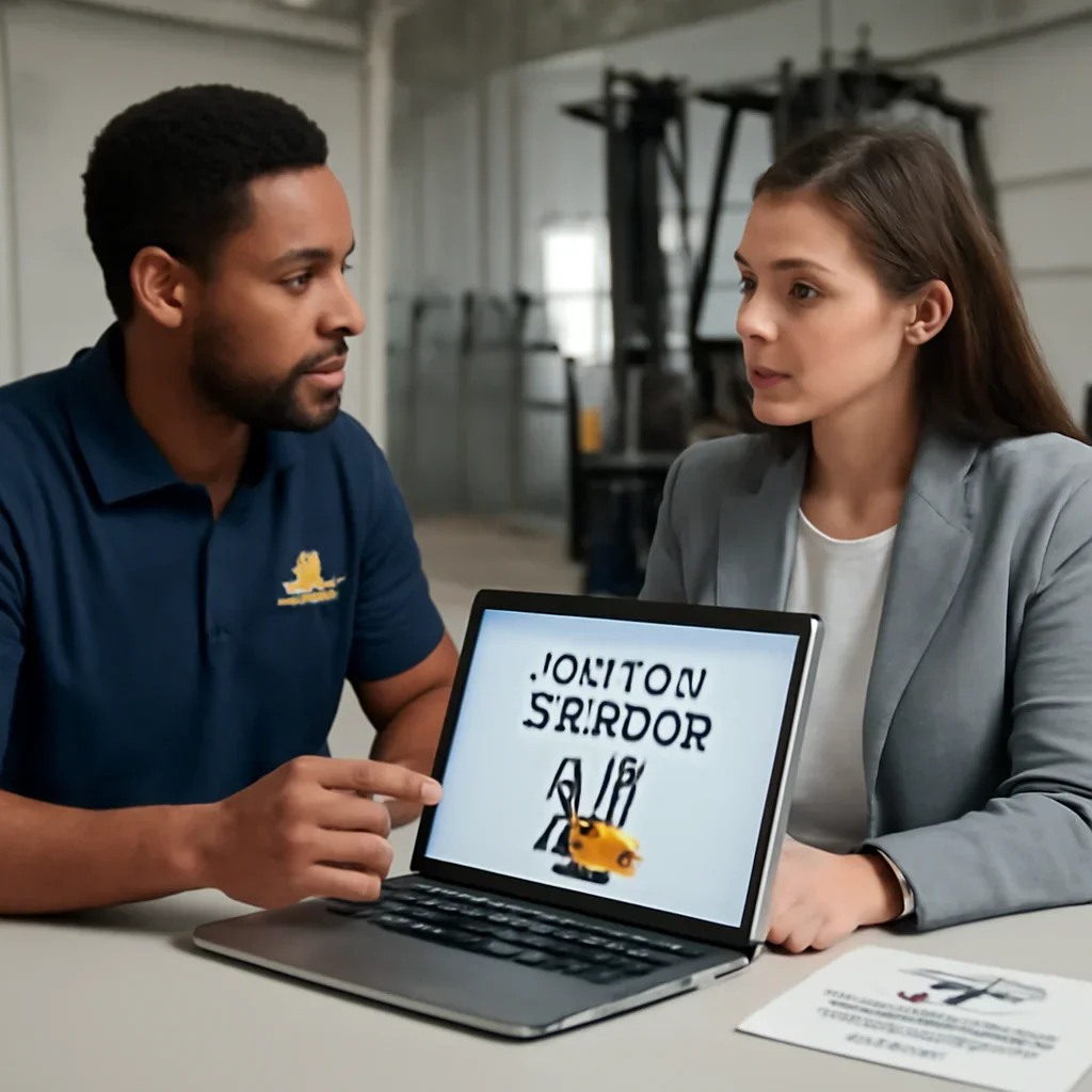 Custom Branding software demo conversation for a forklift training program