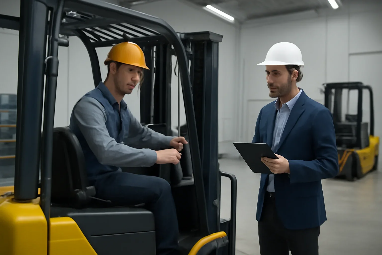 Operator Evaluations feature view with forklift training software and employer oversight