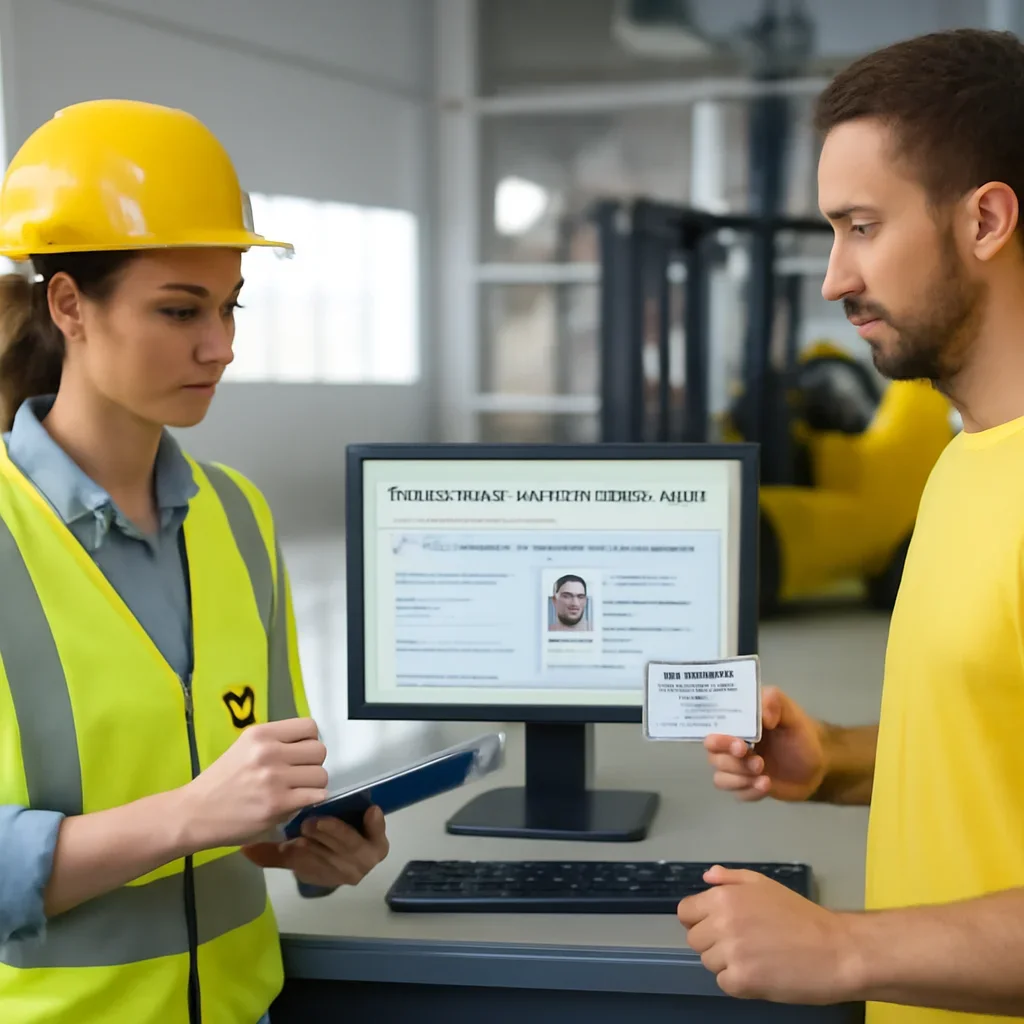 Forklift Certification Card workflow with records, assignments, and operator oversight
