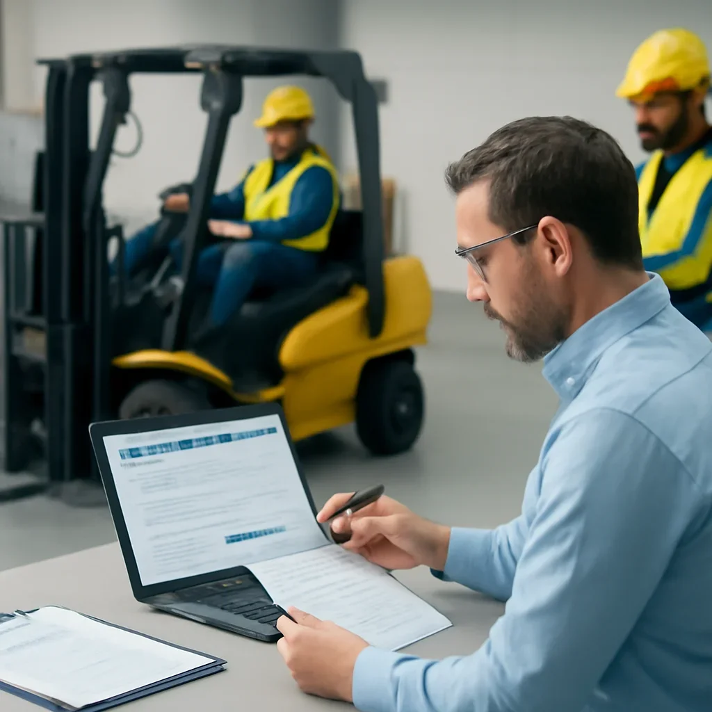 Forklift Operator Evaluation Form workflow with records, assignments, and operator oversight