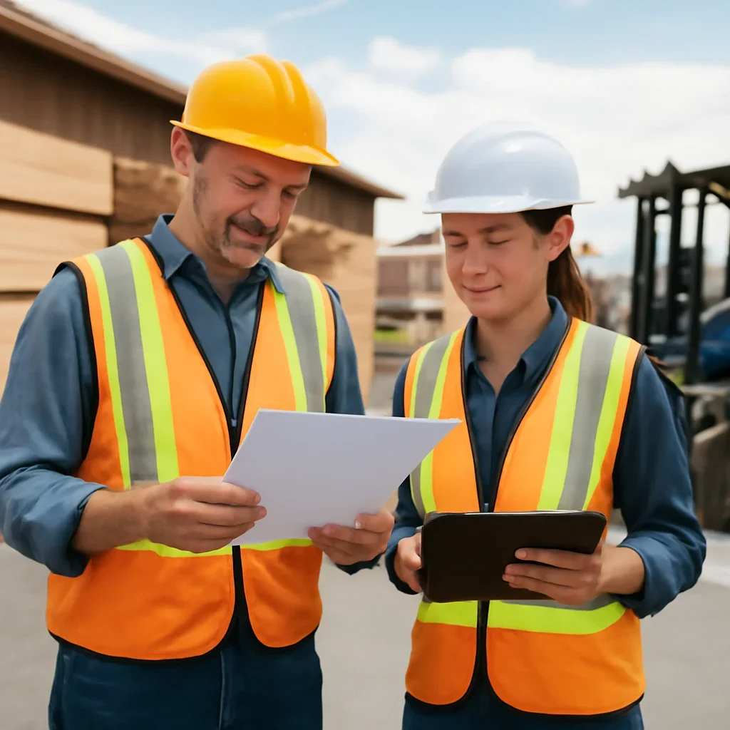 Lumber & Building Supply supervisors reviewing training records and worksite conditions