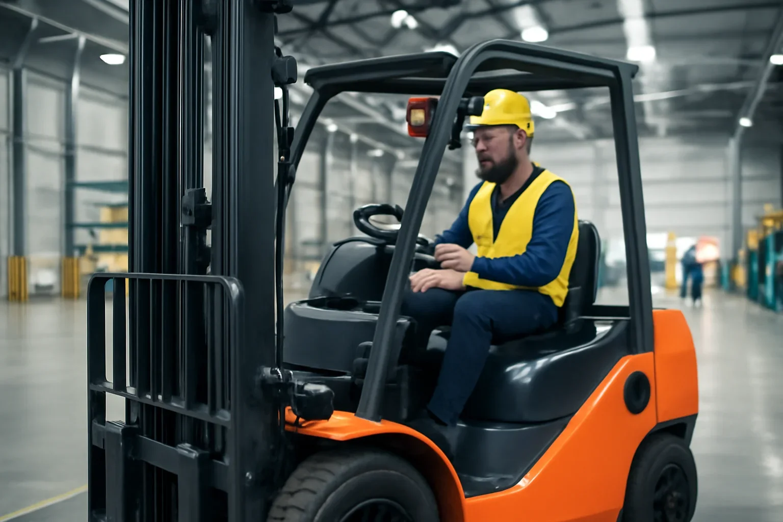 Manufacturing forklift training scene in a realistic operating environment