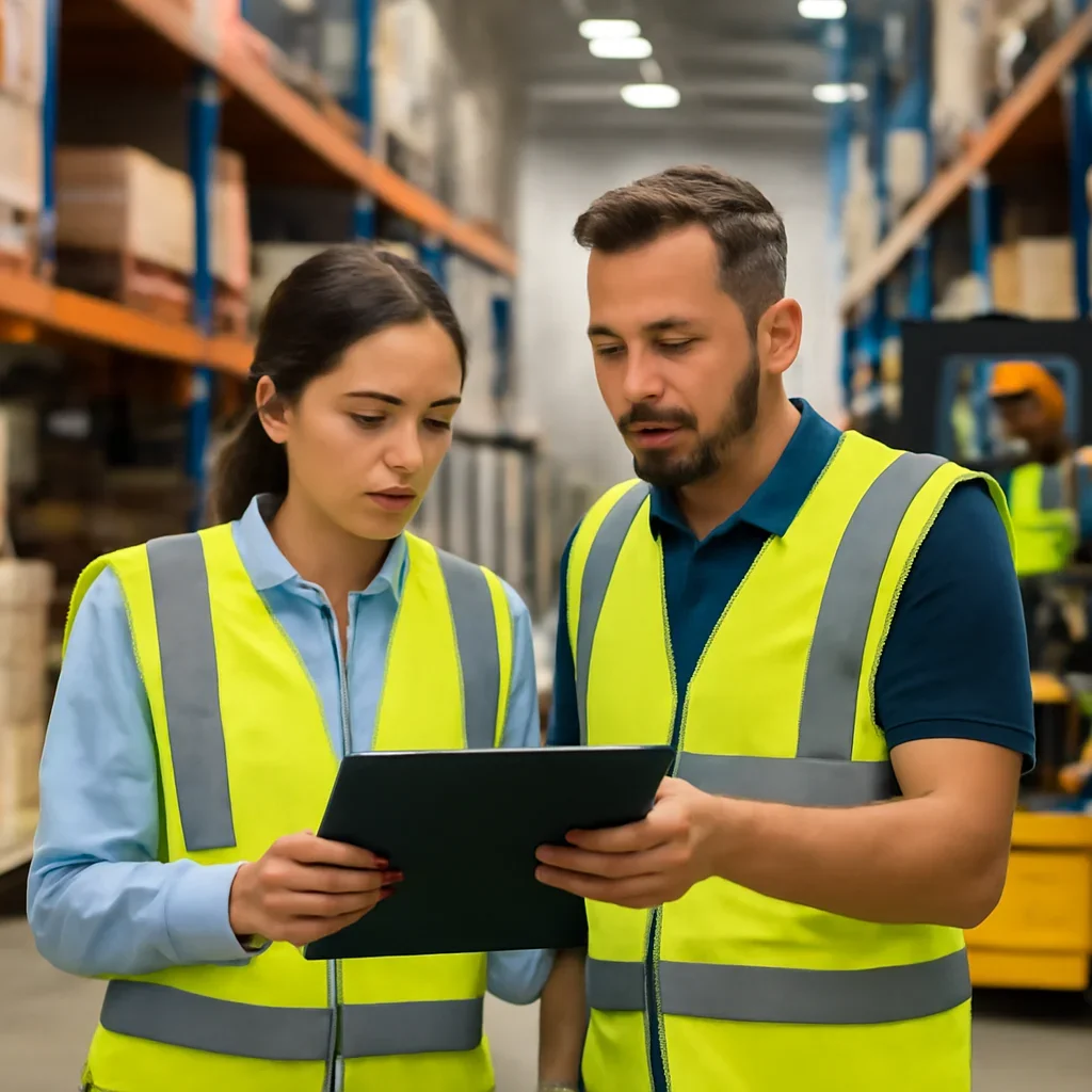 Warehousing & Distribution supervisors reviewing training records and worksite conditions