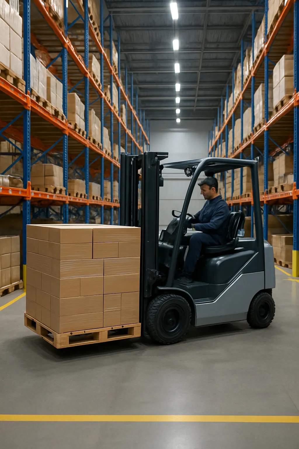 Electric forklift operating inside a modern Canadian warehouse