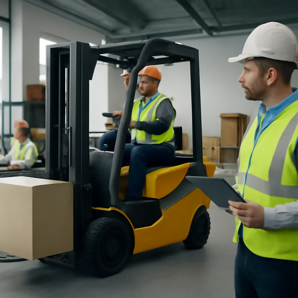 SCORM Forklift Training workflow with records, assignments, and operator oversight