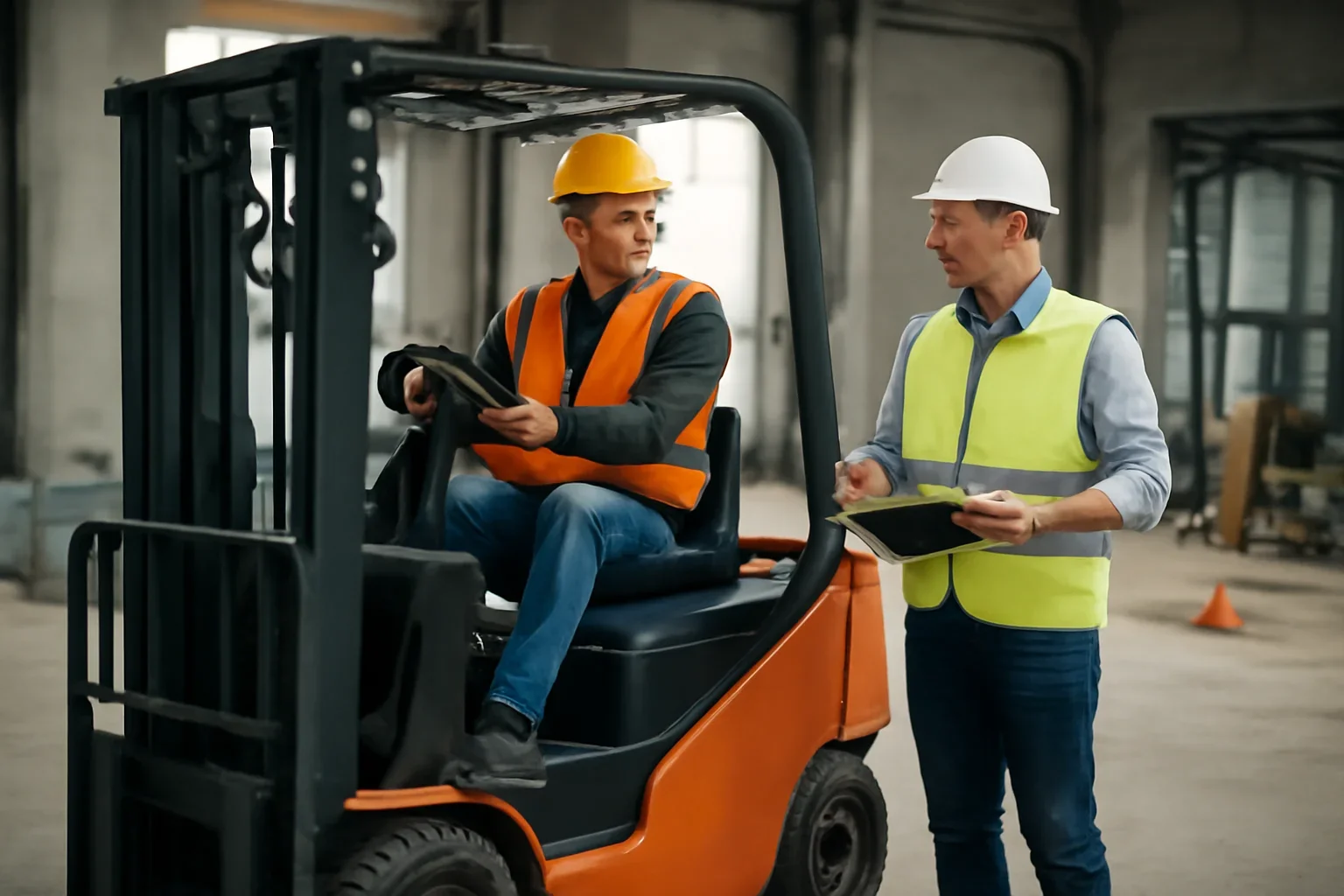 For Construction Contractors solution image showing employer oversight of forklift training