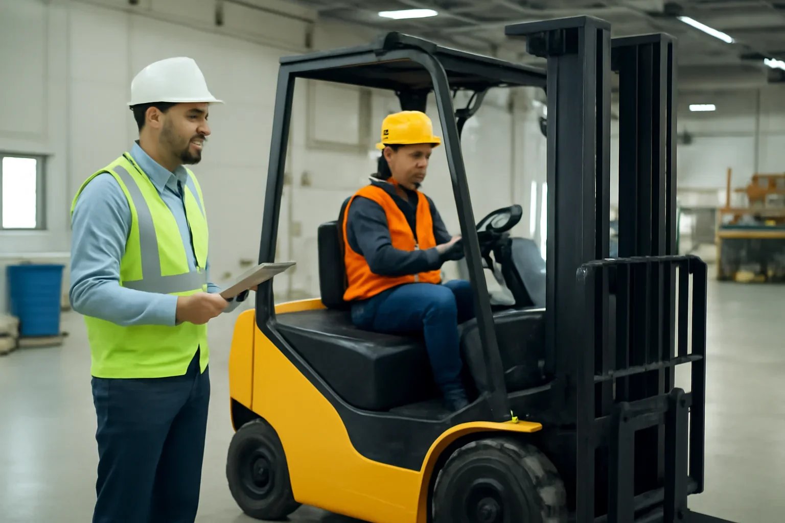For Manufacturing solution image showing employer oversight of forklift training