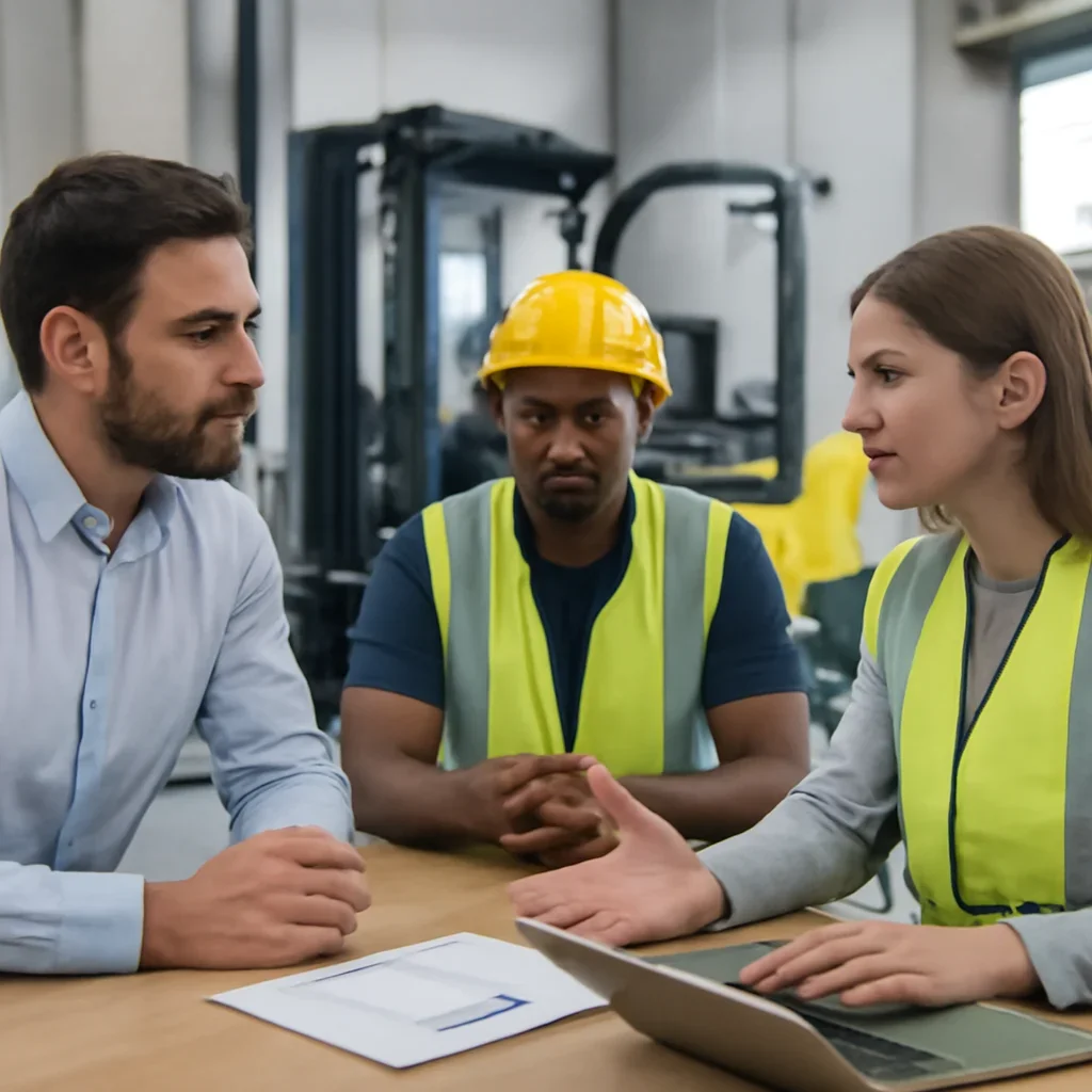 Forklift Training Cost Guide consultation scene focused on resolving forklift training questions