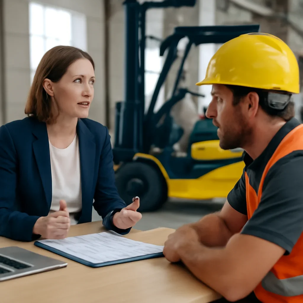 What Records Does OSHA Require? consultation scene focused on resolving forklift training questions