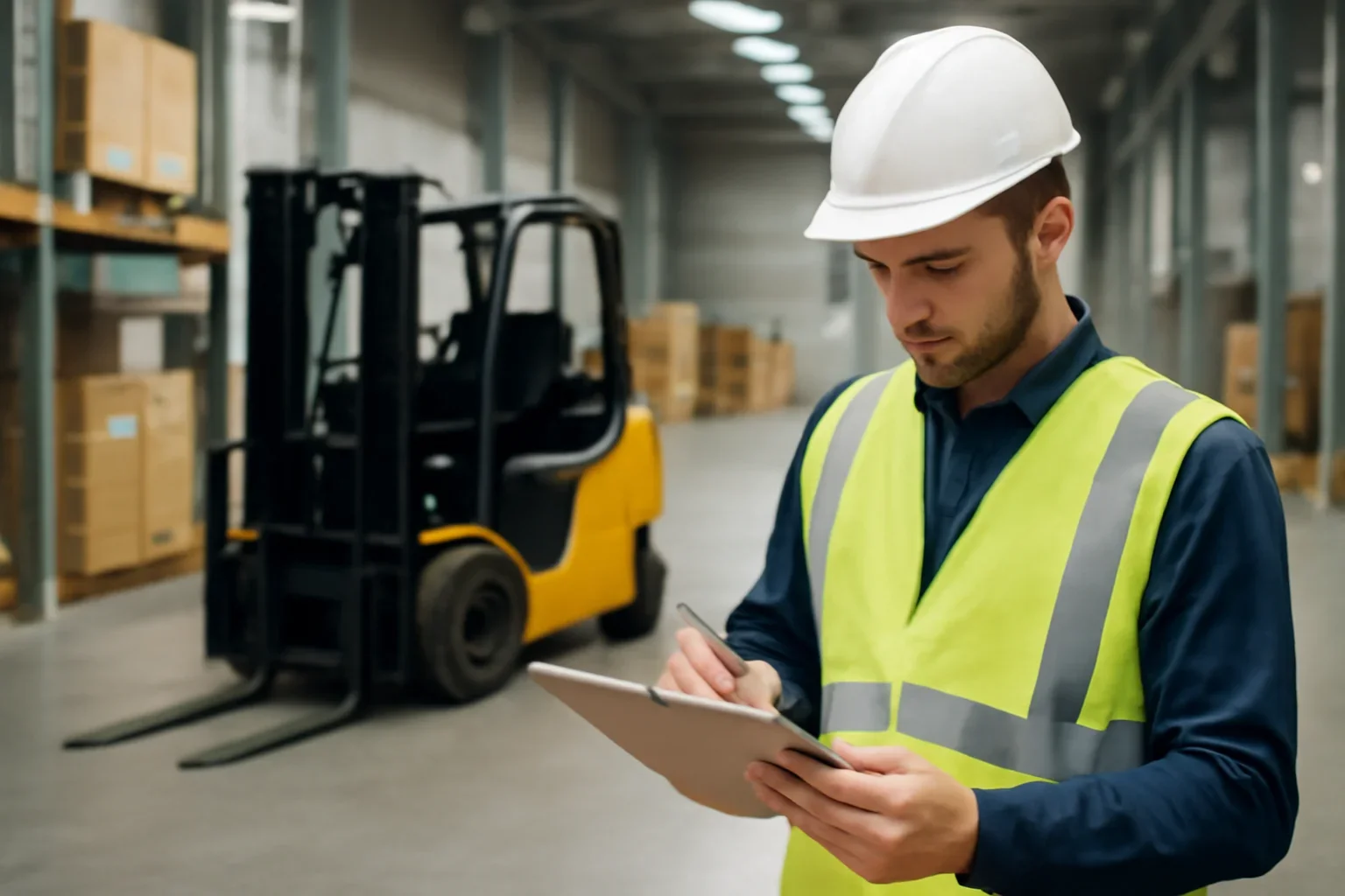 What Records Does OSHA Require? guide image showing a supervisor reviewing forklift compliance steps